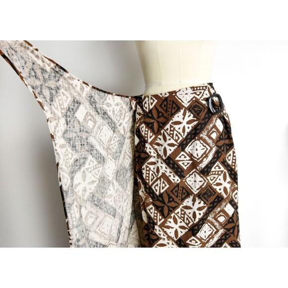 1990s Linen Blend Wrap Skirt Size Small 90s Block Print Vintage Express Skirt - Picture 6 of 8